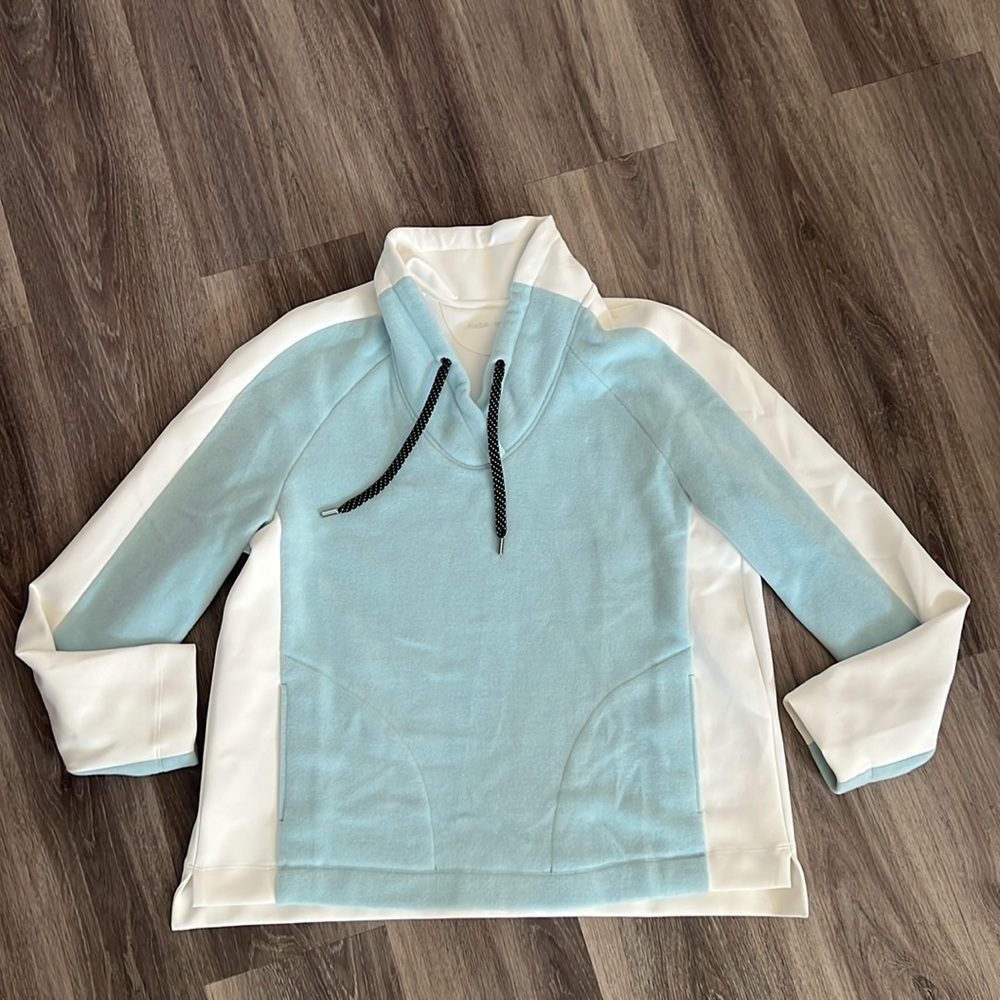 Marc Cain Sport Color Block Pullover Women’s Mock Neck Fleece Sweater N6/Us 14